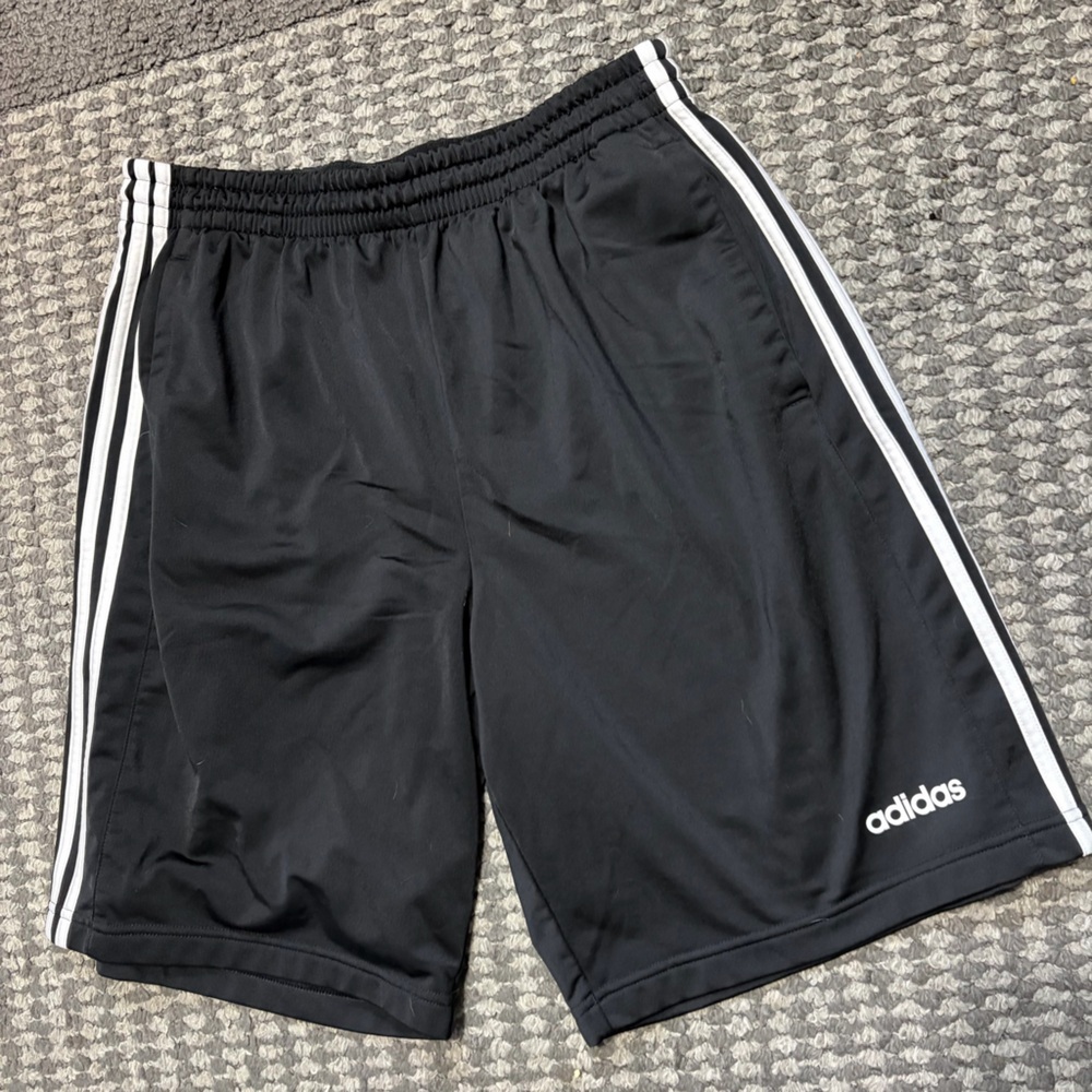 Adidas Men's Black Athletic Shorts with White Stripes